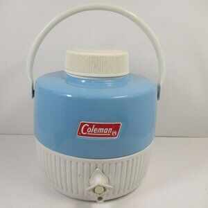 Vintage Coleman Camping 1 Gallon Water Jug Baby Blue (metal) White (plastic) CDN